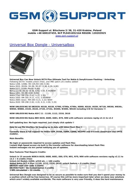 Universal Box Dongle - Universalbox - GSM-Support